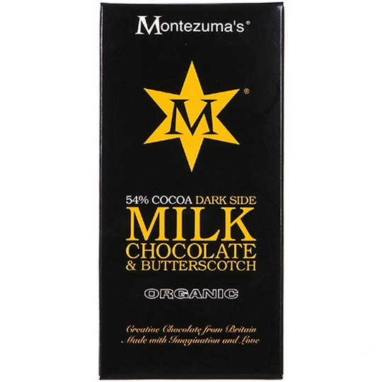 Buy Montezuma’s 54% Cocoa Dark Side Milk Chocolate & Butterscotch Chocolate Bar 100g from montezumas Montezuma’s 54% Cocoa Dark Side Milk Chocolate & Butterscotch Chocolate Bar 100g