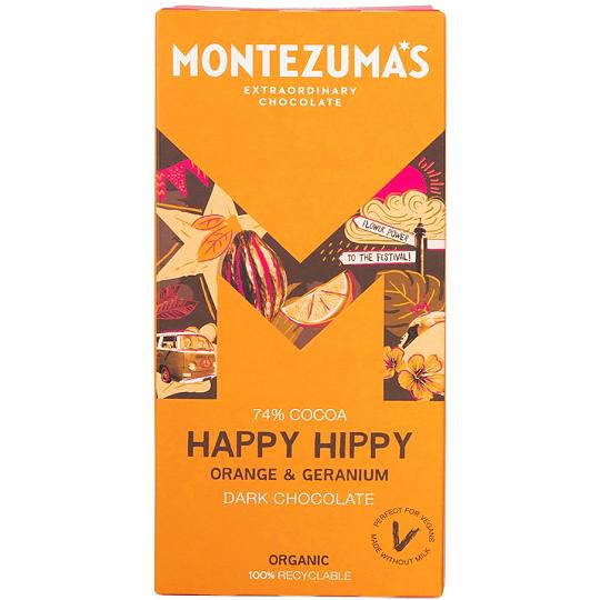 Montezuma’s Happy Hippy 74% Cocoa Dark Chocolate with Orange & Geranium 90g
