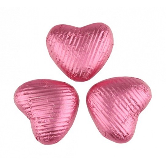 Pink Foil Wrapped Milk Chocolate Hearts