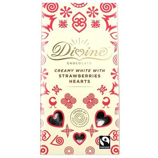 Divine White Chocolate Hearts with Strawberry 80g