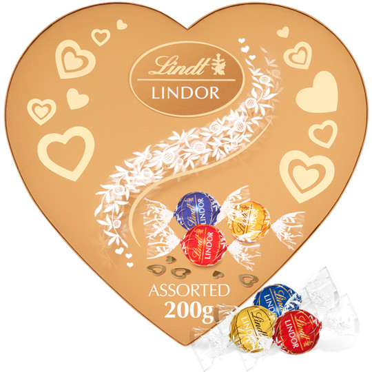 Lindt LINDOR Assorted Chocolate Truffles Gold Heart Shaped Chocolate Box 200g