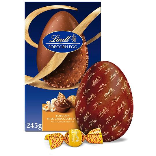 Lindt POPCORN EGG Milk Chocolate Easter Egg with Popcorn Truffles 245g