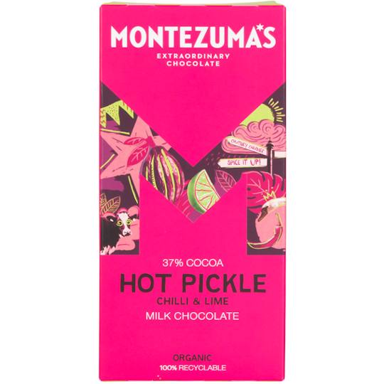 Montezuma’s Hot Pickle 37% Cocoa Milk Chocolate Bar with Chilli & Lime 90g