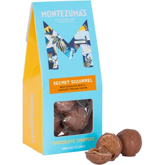 Buy Montezuma’s Secret Squirrel Hazelnut Praline Milk Chocolate Truffles from montezumas Montezuma’s Secret Squirrel Hazelnut Praline Milk Chocolate Truffles