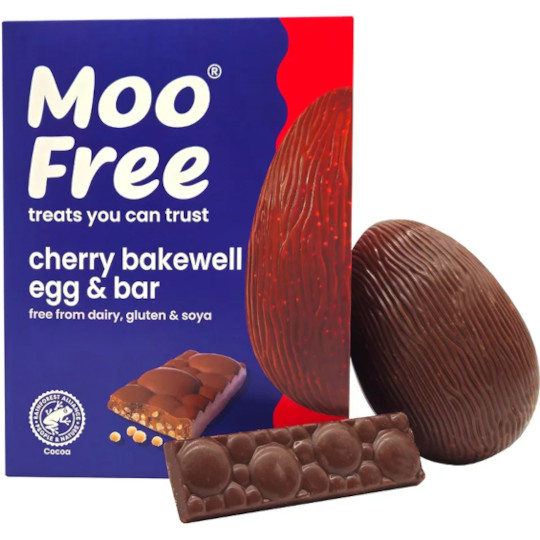 Moo Free cherry bakewell egg & moofreesas bar Chocolate Easter Egg 135g