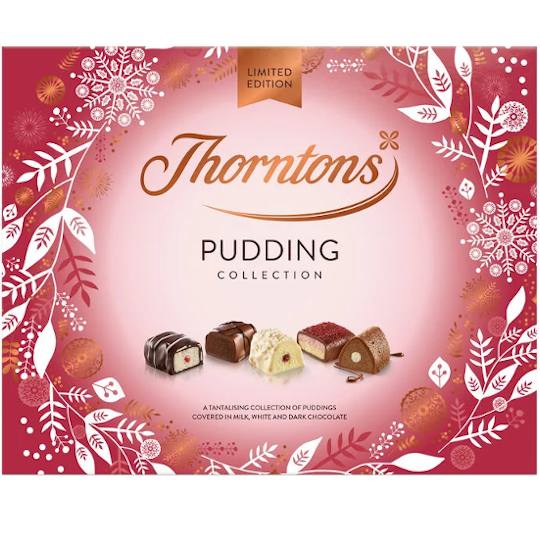 Thorntons Pudding Collection Chocolate Box, a box of chocolates from Thorntons, inspired by pudding flavours.