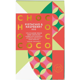 CHOCOCO Pistachio & Raspberry 72% Cocoa Dark Chocolate Easter Egg