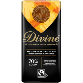 Divine Smooth Dark Chocolate with Ginger & Orange 70% Cocoa Chocolate Bar 90g