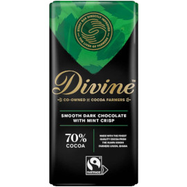 Divine Smooth Dark Chocolate with Mint Crisp 70% Cocoa Chocolate Bar 90g