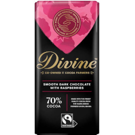 Divine Smooth Dark Chocolate with Raspberries 70% Cocoa Chocolate Bar 90g