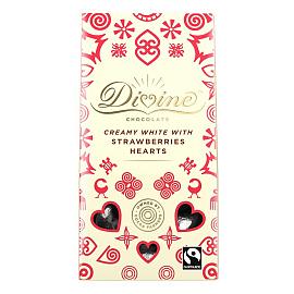 Divine White Chocolate Hearts with Strawberry 80g