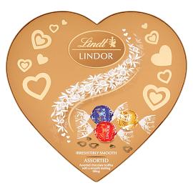 Lindt LINDOR Assorted Chocolate Truffles Gold Heart Shaped Chocolate Box 200g