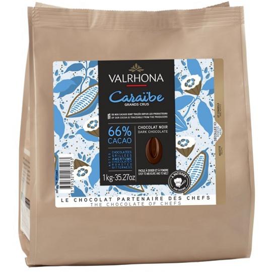 VALRHONA Caraibe 66% Cocoa Dark Chocolate Chips for Baking 1kg