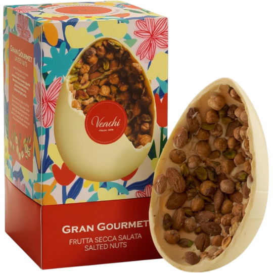 Venchi GRAM GOURMET Frutta Secca Salata Salted Nuts White Chocolate Easter Egg 500g