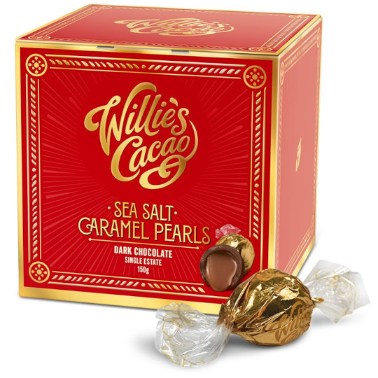 Willie’s Cacao Sea Salt Caramel Black Pearls Dark Chocolate 150g