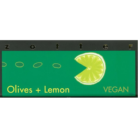 zotter hand-scooped Olives + Lemon VEGAN 70% Dark Chocolate Bar 70g